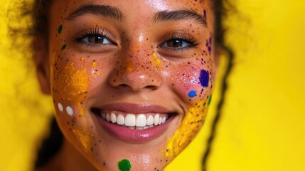 Aufkleber - A woman with colorful makeup on her face