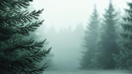 Poster - Blurred abstract background idea. Serene misty forest showcasing lush trees and tranquil atmosphere.