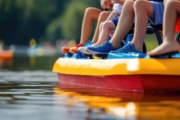 Poster - A group of friends or family enjoying time together on a boat in calm waters