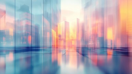 Poster - Blurred abstract background idea. Futuristic cityscape with abstract reflections and vibrant colors at sunset.