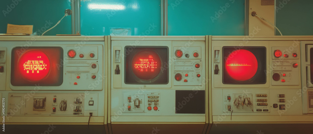Control panels with analog dials showcasing retro technology and ...