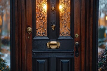 Poster - A close-up shot of a door with a light on, perfect for use in scenes where a room is being opened or a mysterious entrance needs to be highlighted