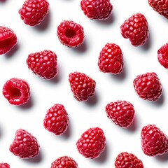 Poster - Ripe, juicy raspberries lie on a clean white backdrop, forming a visually appealing repeating pattern