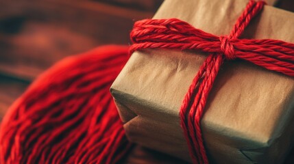 Poster - A beautifully wrapped gift with a red string tied to it, perfect for holiday or birthday celebrations