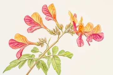 Poster - Watercolor illustration of a single flower on a branch, perfect for designs and projects where a delicate touch is needed