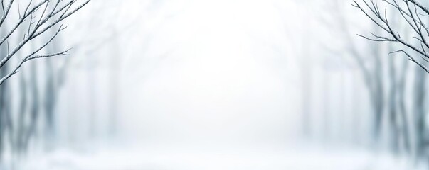 Aufkleber - Blurred abstract background idea. A serene winter landscape with foggy white trees creating a tranquil atmosphere.