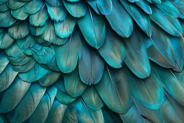 Poster - Vibrant teal and turquoise overlapping feathers create a beautiful natural textured background, perfect for design projects
