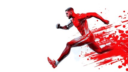 Poster - Dynamic Vector Graphic of a Male Athlete Sprinting in Red Attire