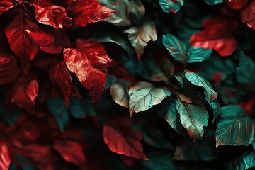 Poster - A close-up shot of a plant featuring vibrant red and green leaves