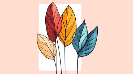Poster - Colorful Minimalist Abstract Leaves Illustration on Soft Background