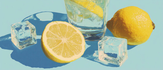 Poster - Refreshing blend of freshly squeezed lemonade, ice cubes, and citrus fruits on a warm day