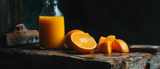 Poster - Bright and refreshing freshly squeezed orange juice with pulp for a healthy morning drink