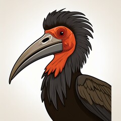 Abyssinian ground hornbill flat desing. isolated on white background