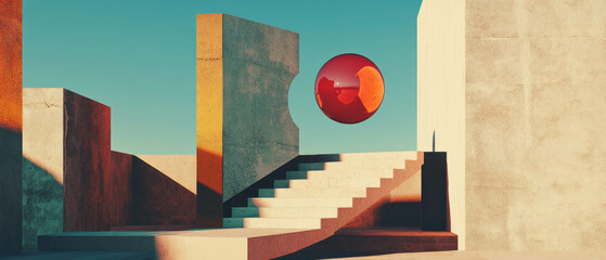 Poster - Exploring modern geometric patterns with vibrant spheres in a minimalist environment