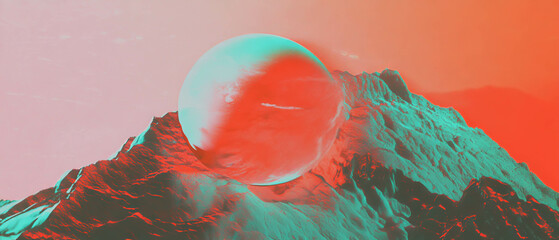 Poster - Mysterious retro landscape featuring a grainy texture with a vibrant orb