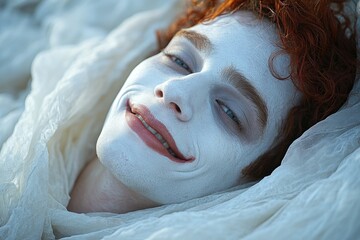 Poster - A close-up shot of someone with white paint or makeup on their face