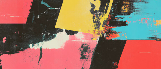 Poster - Grunge textures and geometric shapes create a vibrant punk design with bold colors and contrasts