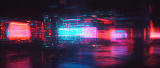 Poster - Holographic displays illuminate a futuristic environment with vibrant glowing interfaces