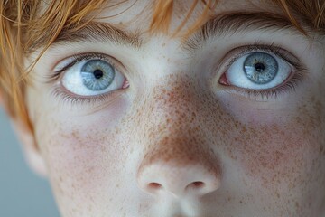 Poster - A young child's face with distinctive freckles, great for use in family or portrait photography contexts