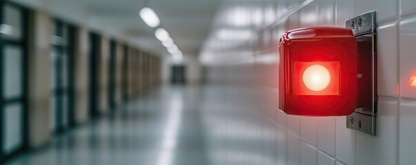 Aufkleber - Fire alarm idea. Emergency alert light illuminating a school hallway, symbolizing safety and awareness.