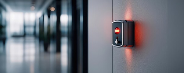 Aufkleber - Fire alarm idea. Close-up of a modern security access control system on an office wall.