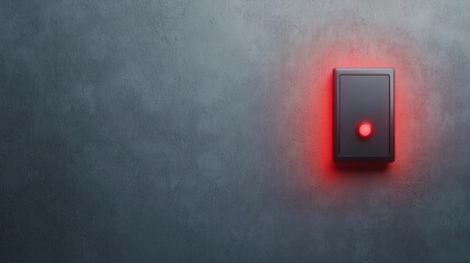 Poster - Fire alarm idea. A modern red light switch on a textured black wall, symbolizing power control.