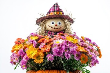 Poster - A decorative pumpkin with a hat and flowers, perfect for fall or Halloween-themed projects