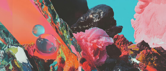 Poster - Maximalist design featuring layered and overlapping vibrant elements in dynamic arrangement