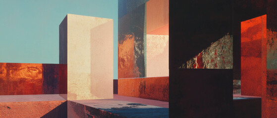 Aufkleber - Exploring layered textures and patterns in geometric forms creating depth and visual interest