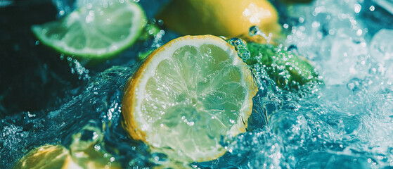 Poster - Refreshing lemon slices submerged in sparkling water create a vibrant beverage