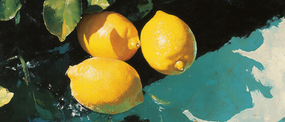 Poster - Exploring the unique textures and bumpy skin of ripe lemons in a vibrant setting
