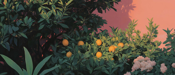 Poster - Lemon trees flourish under the sun in a vibrant citrus grove with lush greenery