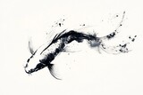 Koi fish swimming gracefully in ink wash art, showcasing traditional Japanese aesthetics and tranquil beauty for home decor or wellness themes.