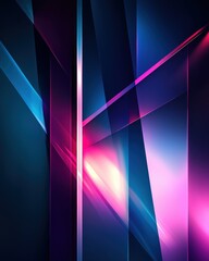 Poster - abstract geometric background with glowing lines and vibrant gradient, dark blue, pink and cyan colo