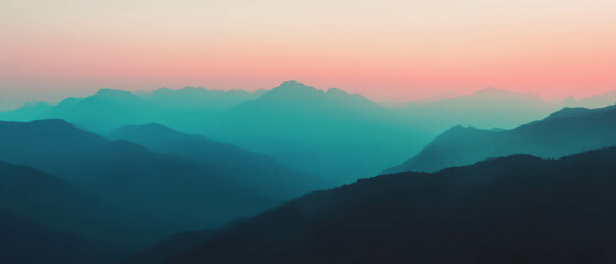 Fototapete - Seamless blending of matte gradients in soft hues of blue and pink over mountain landscape