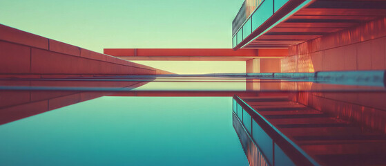 Poster - Metal grids create structured patterns in an industrial layout under clear skies