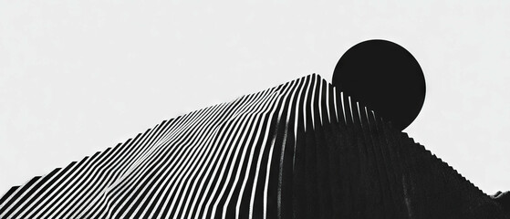 Poster - Minimalist line art featuring geometric forms and a contrasting circular sun
