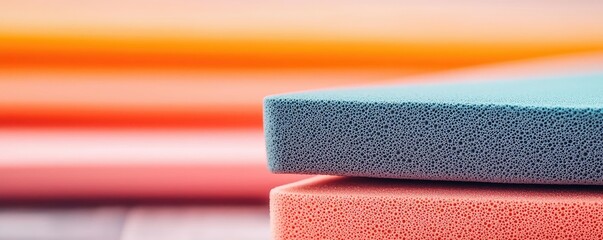 Aufkleber - Studio absorber concept. Close-up of colorful sponges stacked for creative projects and cleaning tasks.