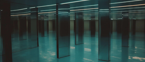 Poster - Mirrored panels create infinite reflections in a spacious environment