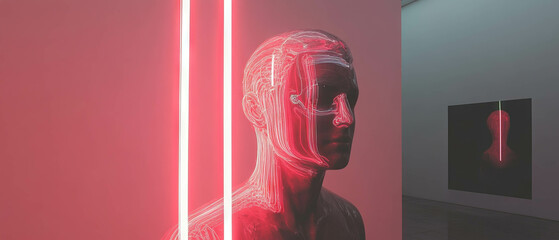 Poster - Neon tubes create abstract statues and minimalist art in vibrant colors