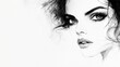 © aleks - Detailed artistic drawing of a woman's face with expressive features and flowing hair on a blank canvas