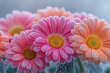Poster - Close-up shot of a bunch of flowers covered in frost, perfect for winter or cold-themed designs