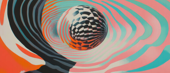 Aufkleber - Overlapping shapes and patterns create vibrant depth and visual interest in a dynamic composition