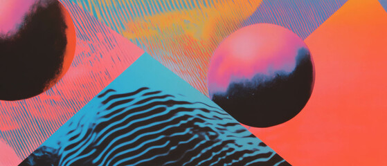 Aufkleber - Overlapping geometric shapes and vibrant patterns create a captivating visual depth
