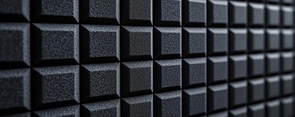 Poster - Studio absorber concept. Abstract black textured surface with 3D cube patterns for modern design projects.
