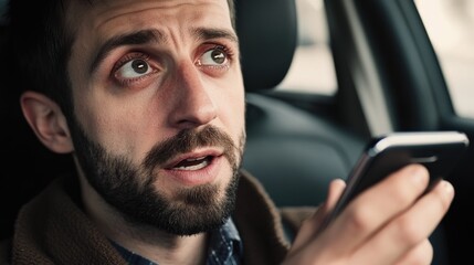 Aufkleber - A person sitting in a vehicle checking their mobile device, possibly for directions or messages