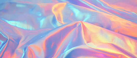 Poster - Shimmering pearlescent fabric glistening in iridescent hues of blue and pink