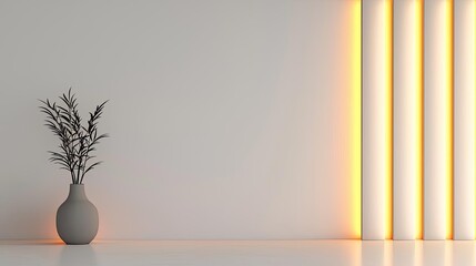Poster - Studio absorber concept. Minimalist interior with a vase and ambient lighting creates a serene atmosphere.