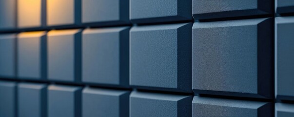 Aufkleber - Studio absorber concept. Close-up of a modern architectural wall with geometric patterns and textures in blue.