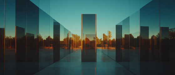 Poster - Reflected light plays on mirrored surfaces to create a surreal architectural experience